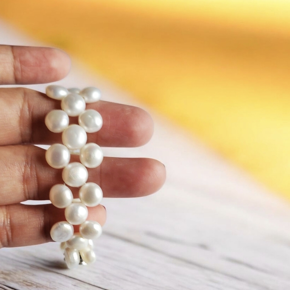 Vtg. 14k GP HK Button Pearls Bracelet